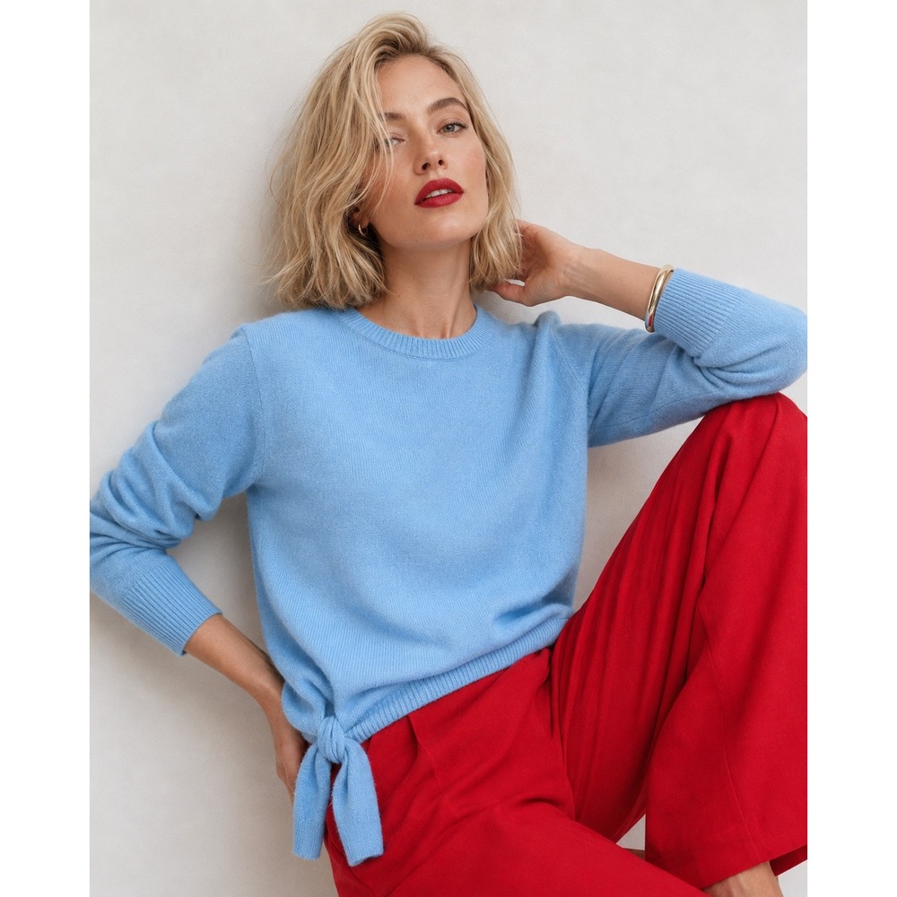 Lilly Pulitzer Womens Blue Side Tie Cashmere Blend Pullover Sweater Large NWT